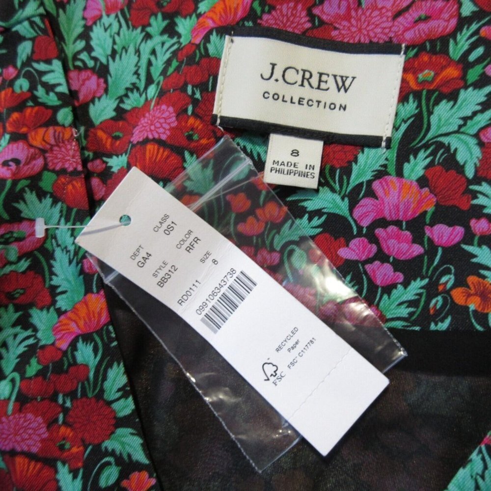 NWT J.Crew Collection Drapey Puff-Sleeve Midi in Ratti® Red Blooms Dress 8 - Picture 6 of 7